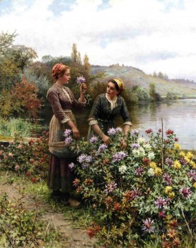 フラワーズ Painting - 花園の農民少女 同胞ダニエル・リッジウェイ・ナイト